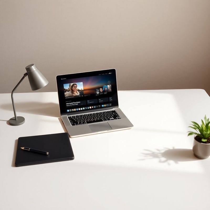 Laptop z interfejsem platformy streamingowej na minimalistycznym biurku